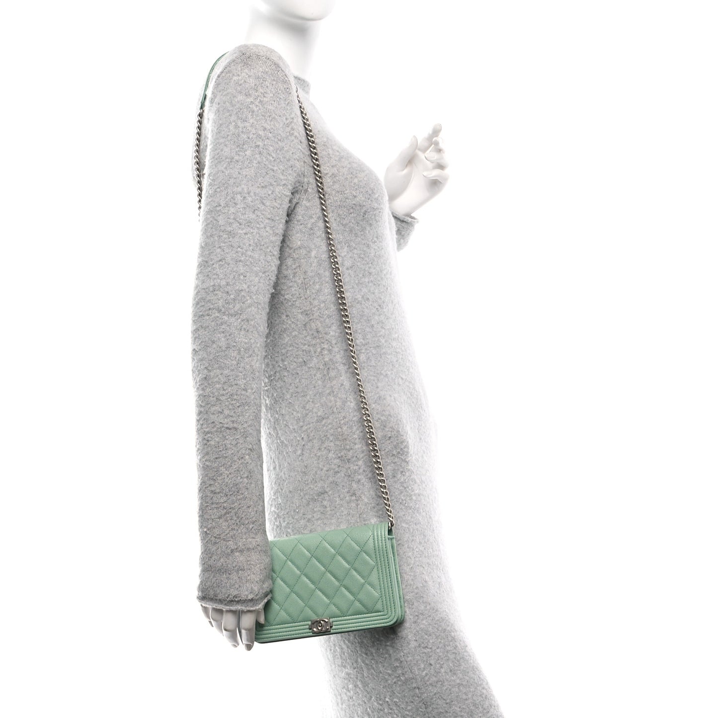 Caviar Quilted Boy Wallet On Chain WOC Light Green