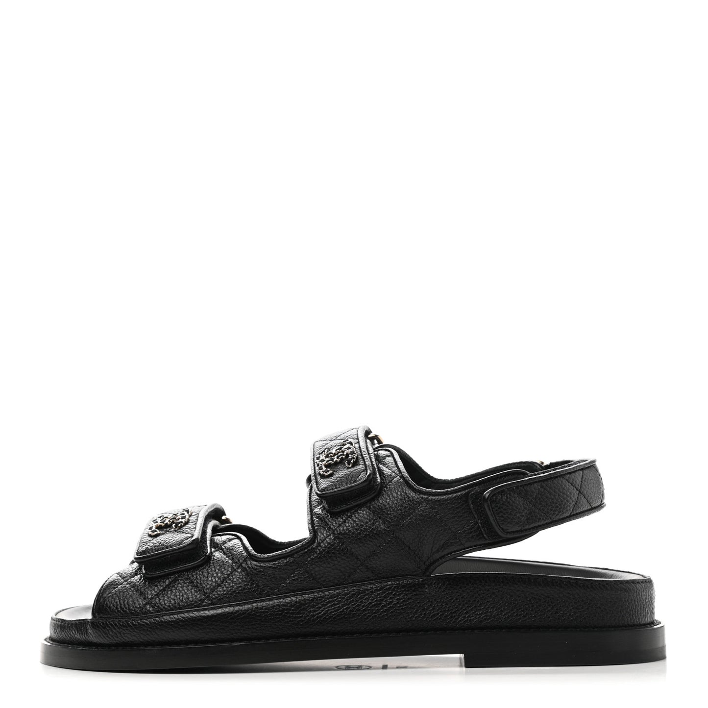 Grained Calfskin Velcro Dad Sandals 37 Black