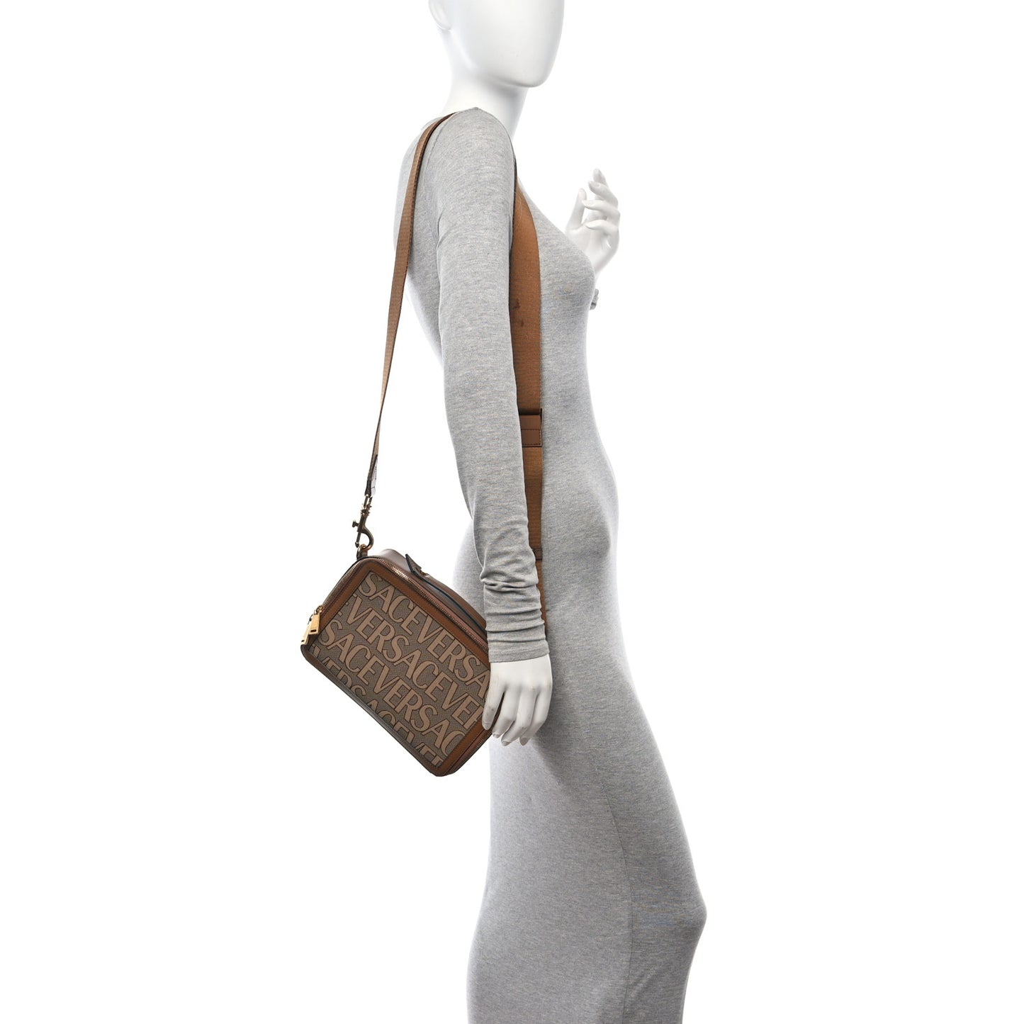 Canvas Calfskin Allover Messenger Bag Beige Brown