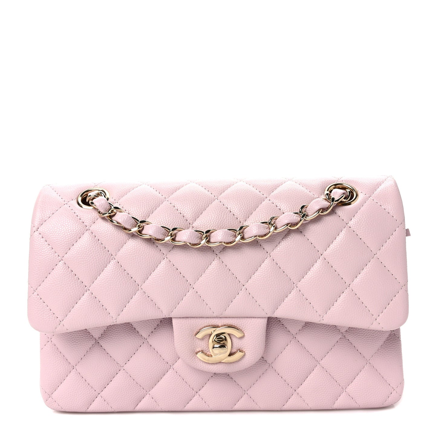 Caviar Quilted Small Double Flap Light Pink