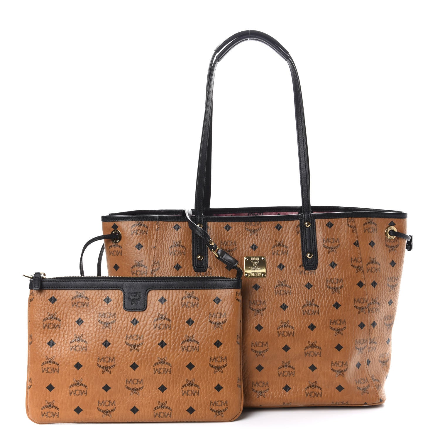 MCM Galaxy Visetos Medium Project Reversible Shopper Tote Cognac