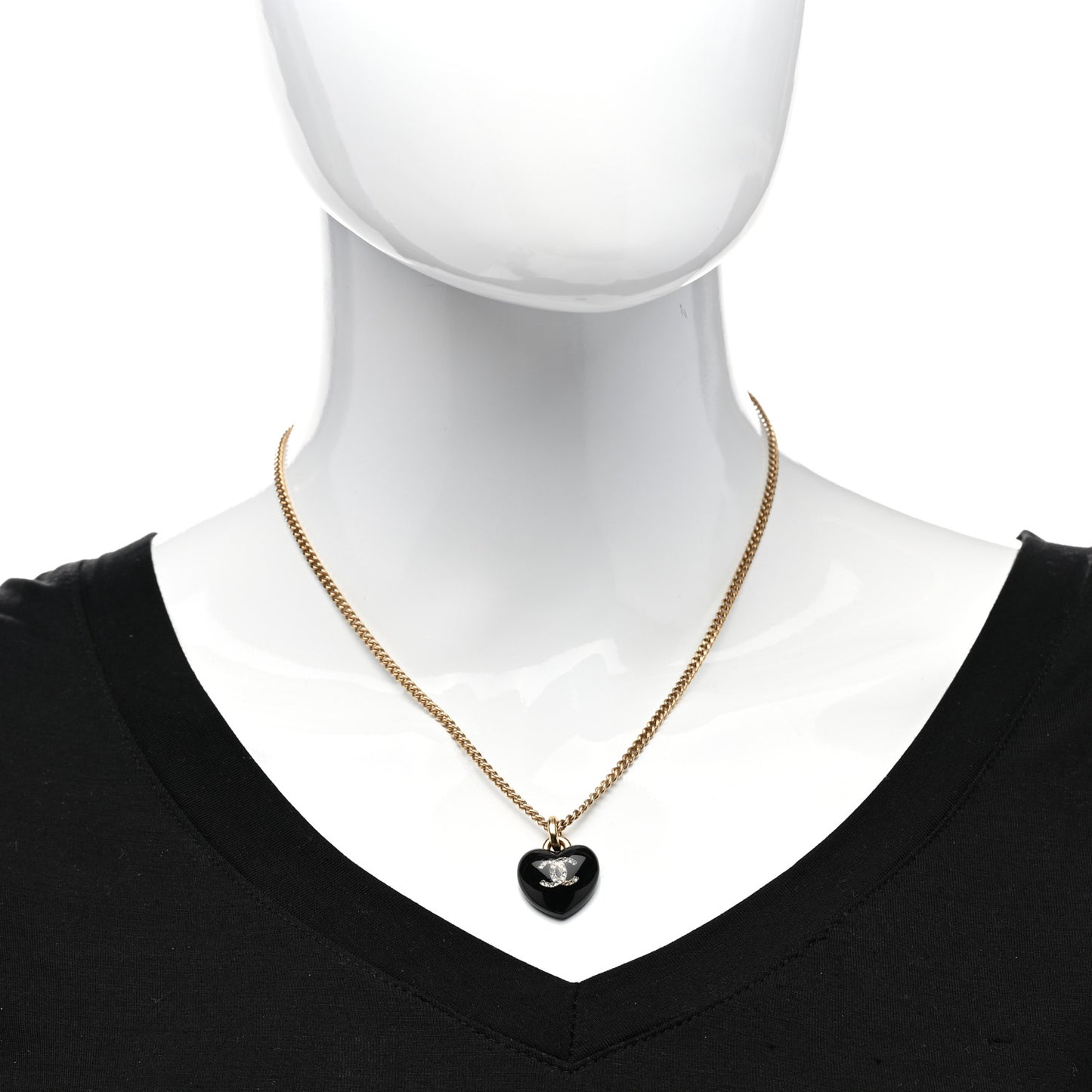 Resin Crystal CC Heart Necklace Black Gold