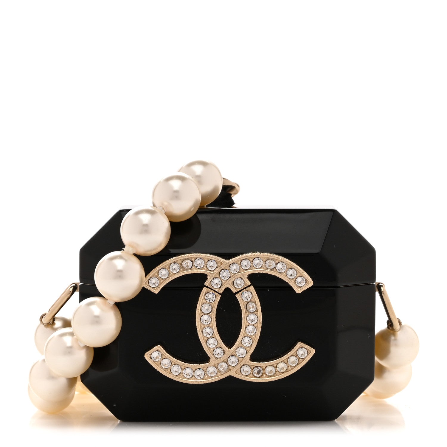 CHANEL ロゴスタンド 黒 オブジェ Chanel Resin Crystal Pearl Airpods Pro Holder Necklace Black