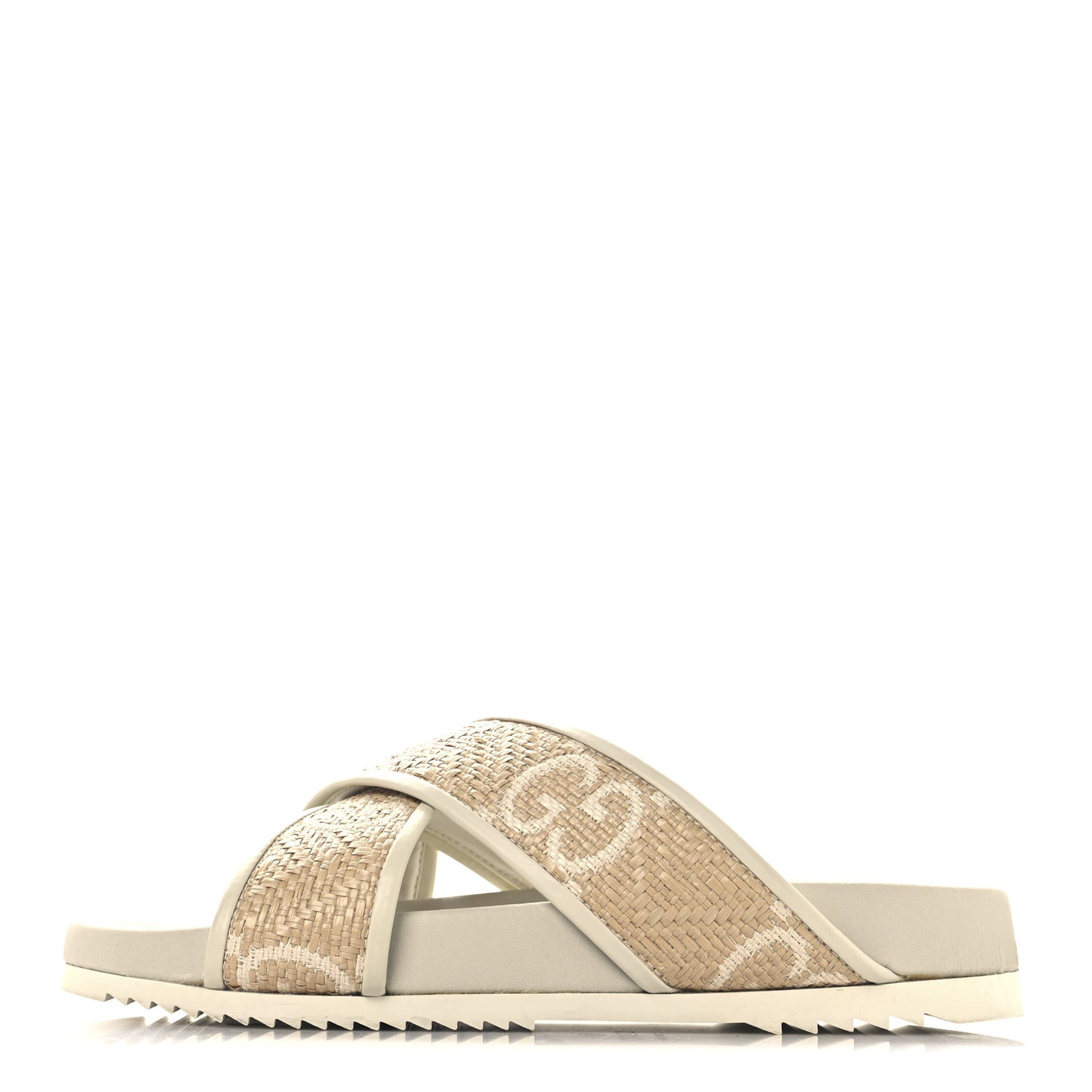 Raffia GG Monogram Criss Cross Slide Sandals 40 Natural Mystic White