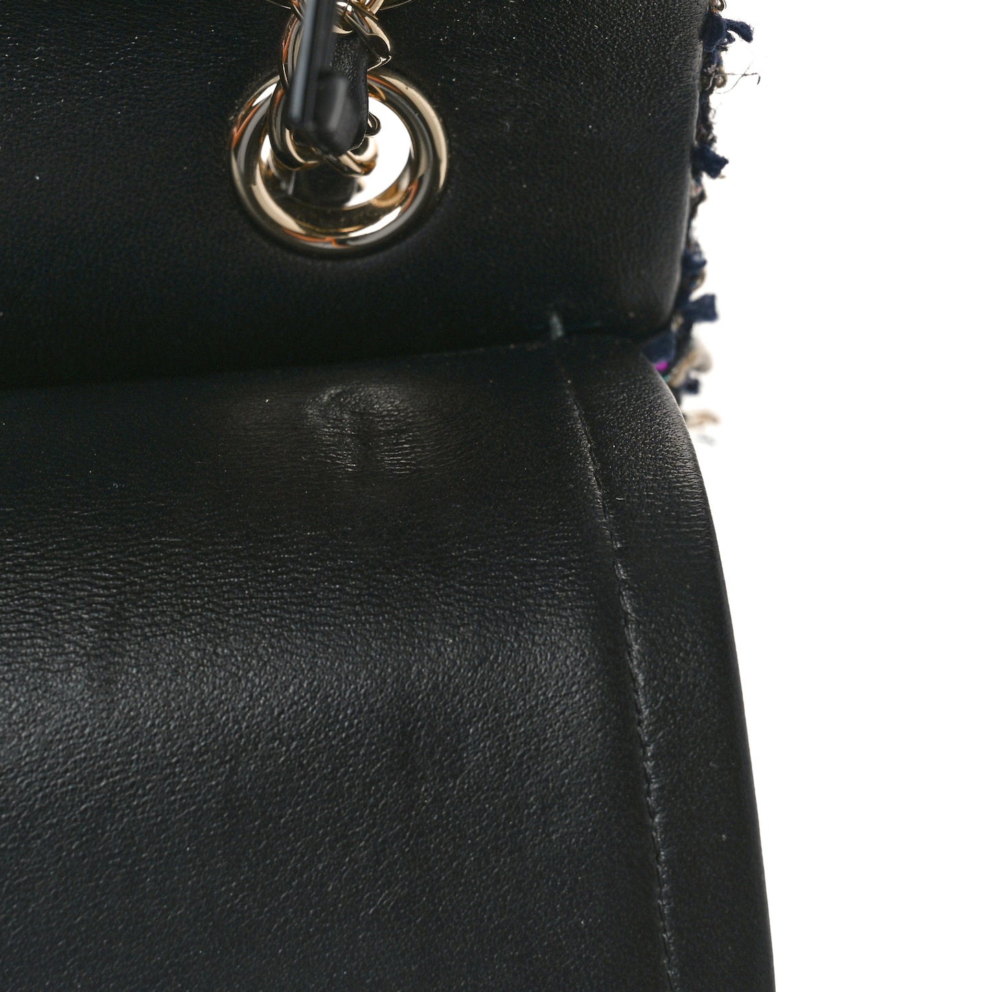 Glittered Tweed Quilted Medium Double Flap Navy Blue Multicolor