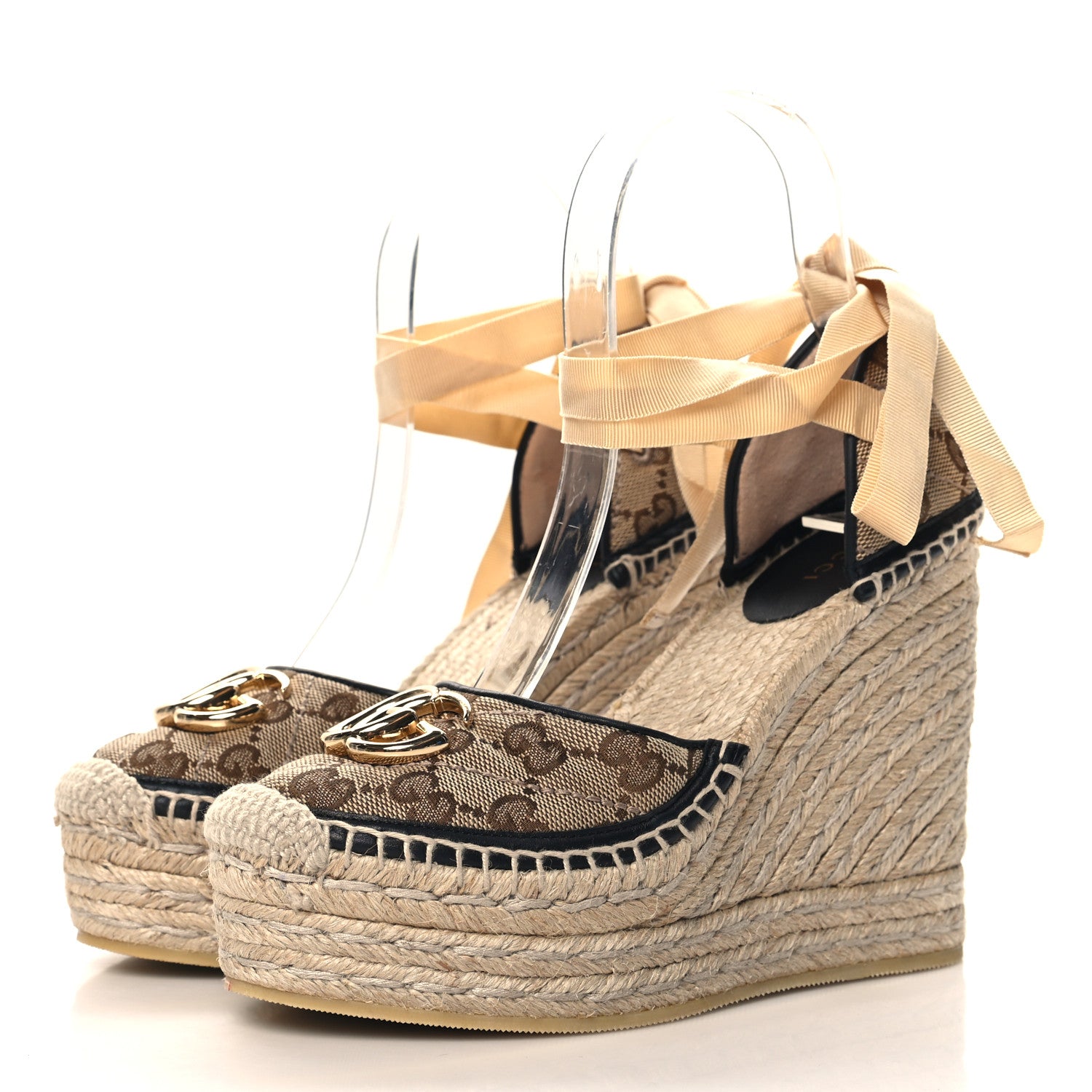 Gucci Monogram Matelasse GG Marmont Ankle Wrap Platform 35/120mm Espadrille Wedges 35.5  35.5 Beige Ebony Black Sand Storm 4 of 10