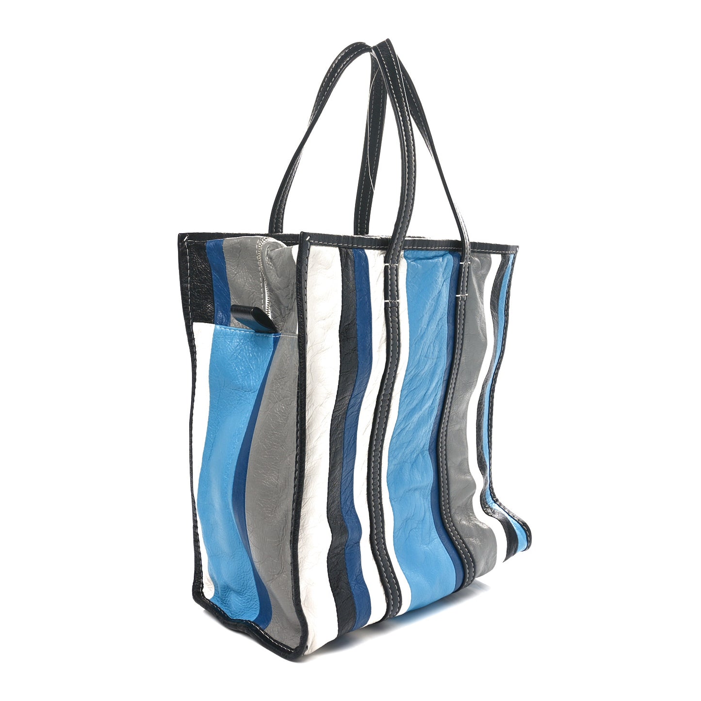 Veau Arena Multicolore Medium Bazar Shopper Tote Bleu Lazuli White