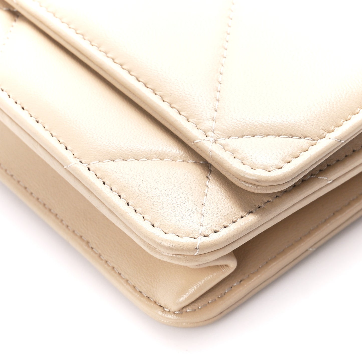 Lambskin Quilted Chanel 19 Wallet On Chain WOC Beige
