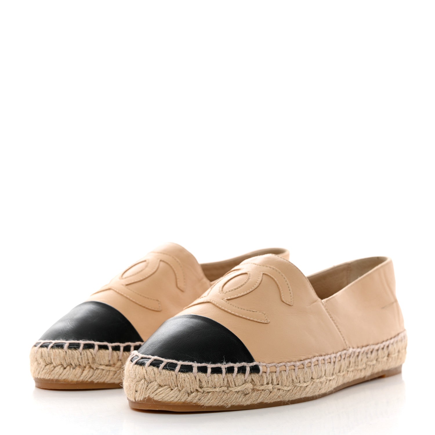 Chanel Lambskin CC Espadrilles 38 Beige Black 3 of 9