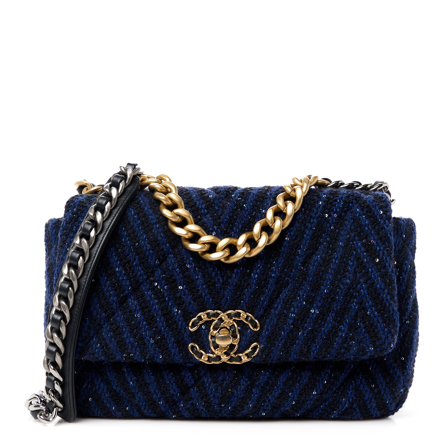 Tweed Quilted Medium Chanel 19 Flap Blue