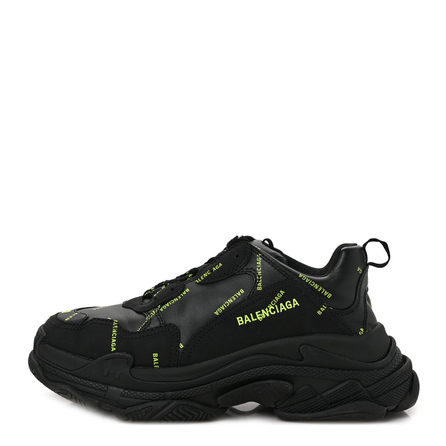 Technical Fabric Allover Logo Mens Triple S Sneakers 42 Black Fluo Yellow