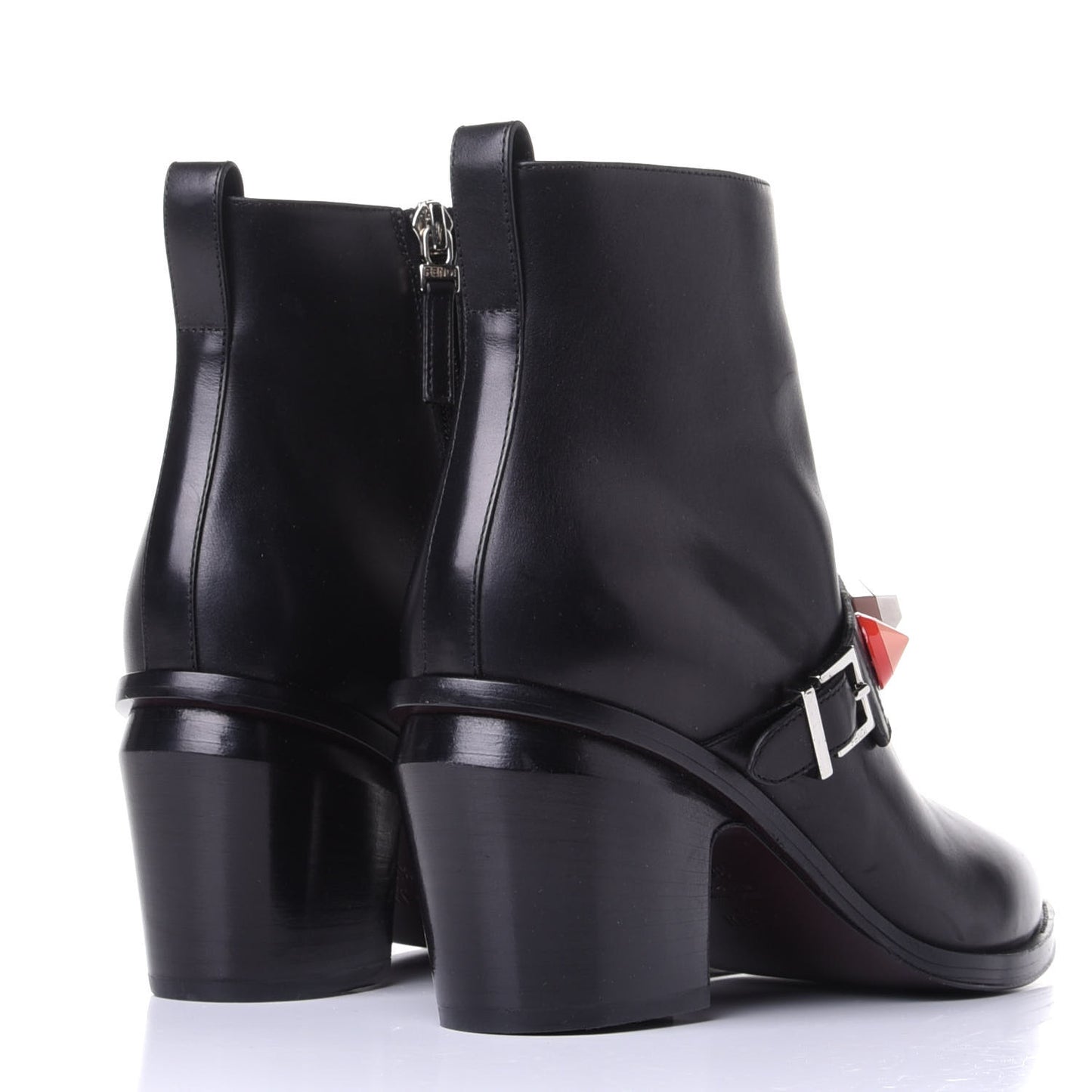 Calfskin Rainbow-Stud Ankle Boots 38.5 Black Multicolor