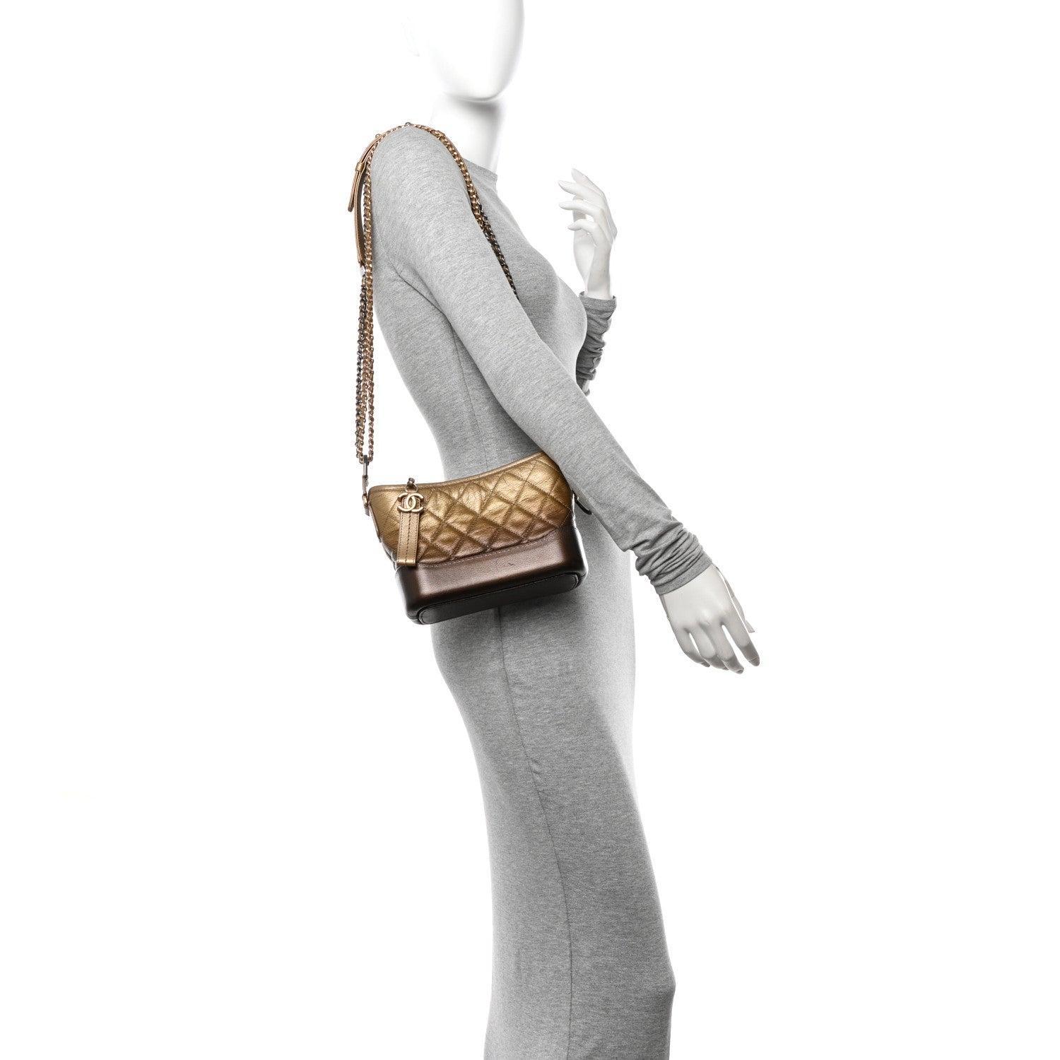 Chanel Metallic Goatskin Quilted Small Gabrielle Hobo Gold Bronze 2 of 10