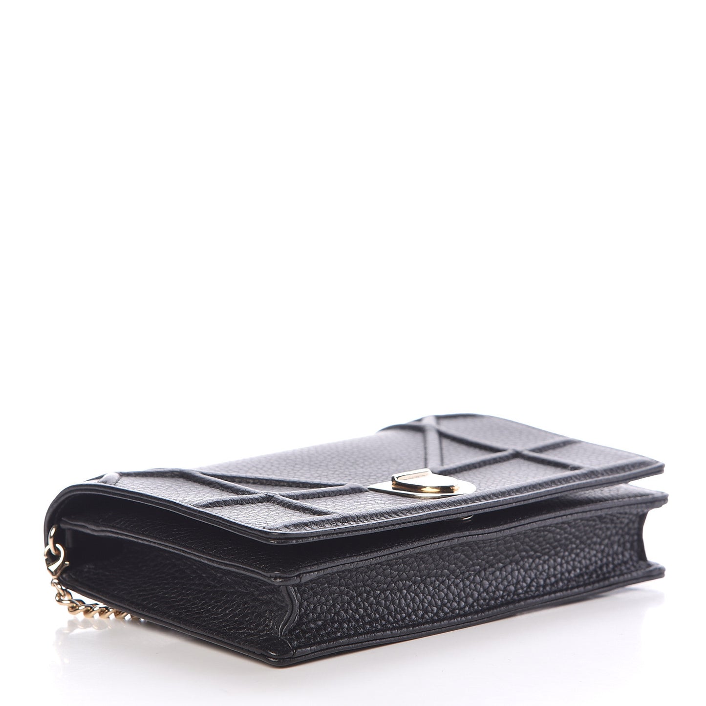 Grained Calfskin Diorama Wallet on Chain Pouch Black