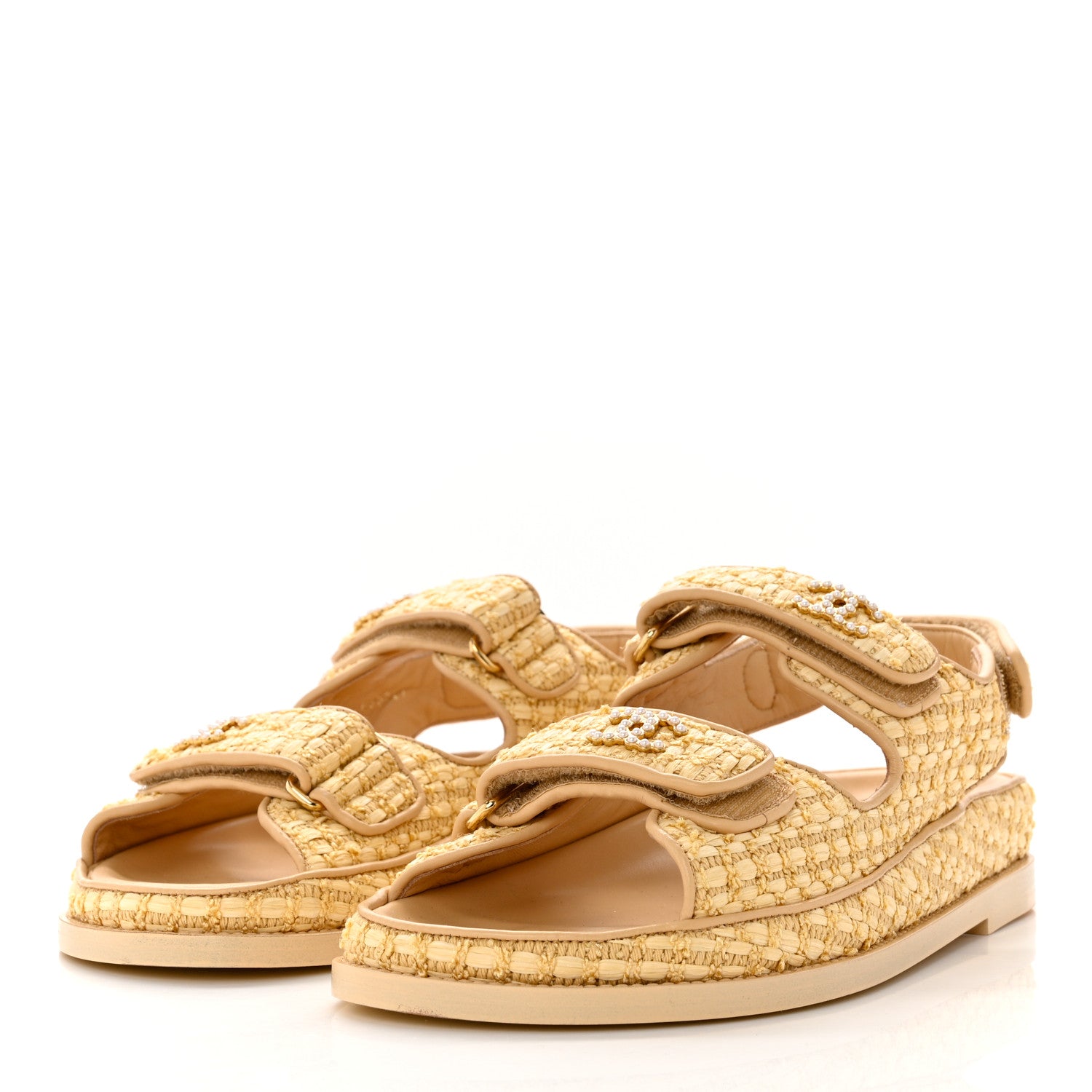Chanel Braided Fabric Velcro Dad Sandals 37.5 Beige 3 of 8