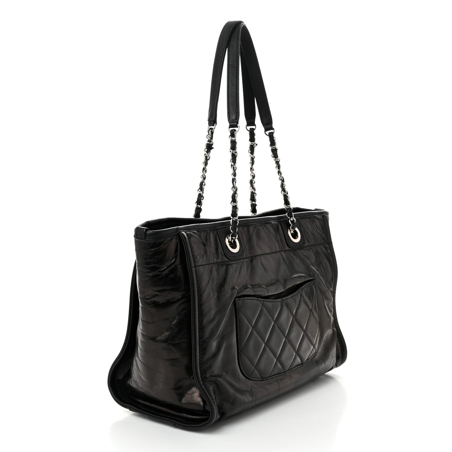 Glazed Calfskin Small Deauville Tote Black