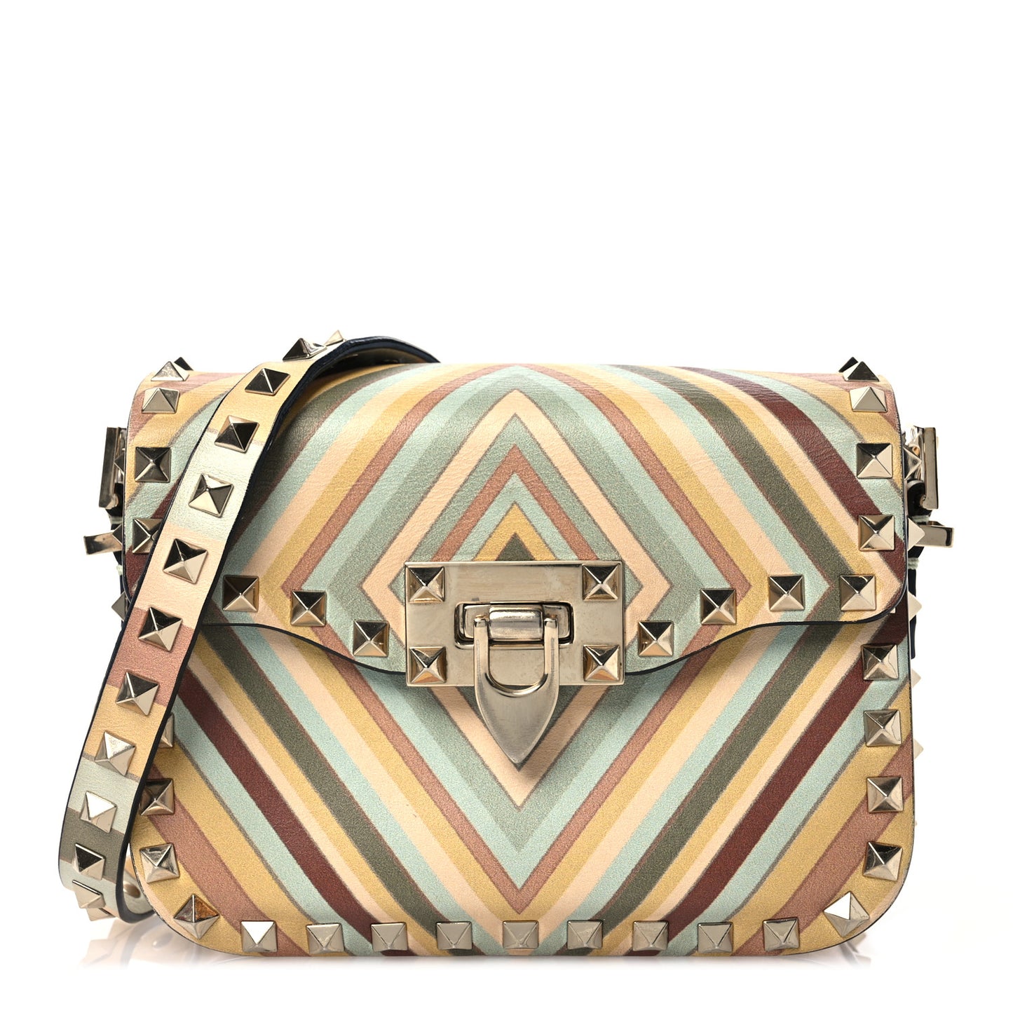Vitello Native Couture 1975 Rockstud Crossbody Bag Green Multicolor
