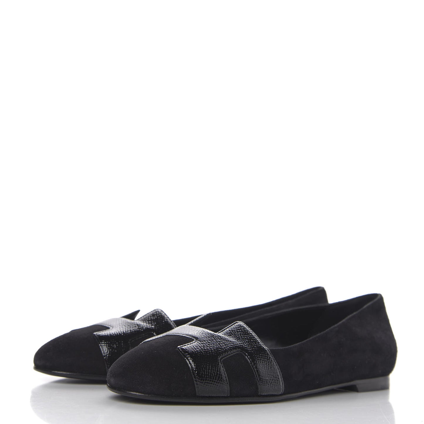 Velvet Goatskin Patent Epsom Nice Ballerina Flats 37 Black