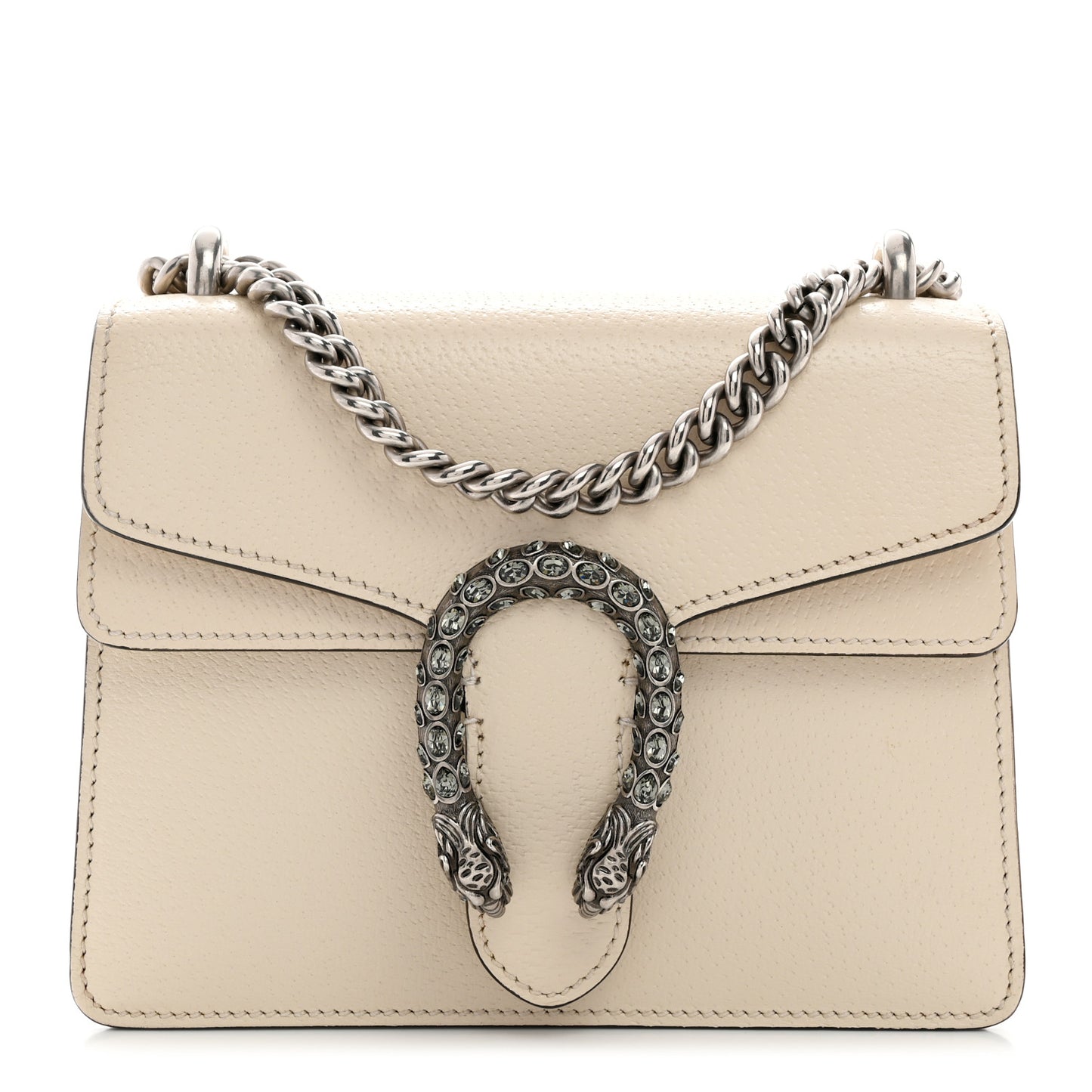 Textured Calfskin Crystal Mini Dionysus Shoulder Bag Mystic White