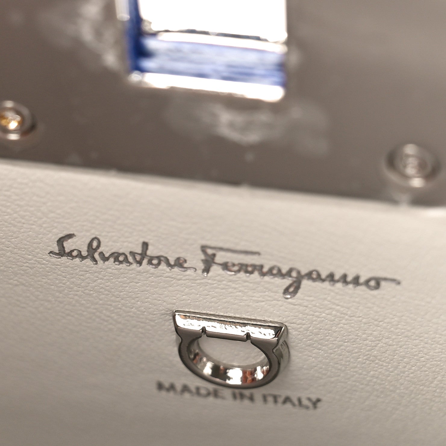 Salvatore Ferragamo Calfskin Foliage Print Mini The Studio Bag White Blue 6 of 8
