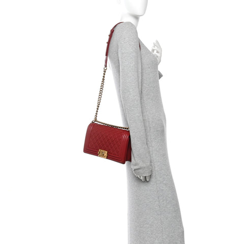 Lambskin Quilted Medium Boy Flap Red