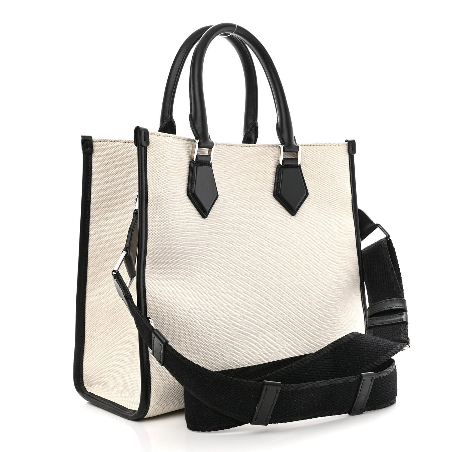 Canvas Calfskin Small DG Logo Shopper Natural Black