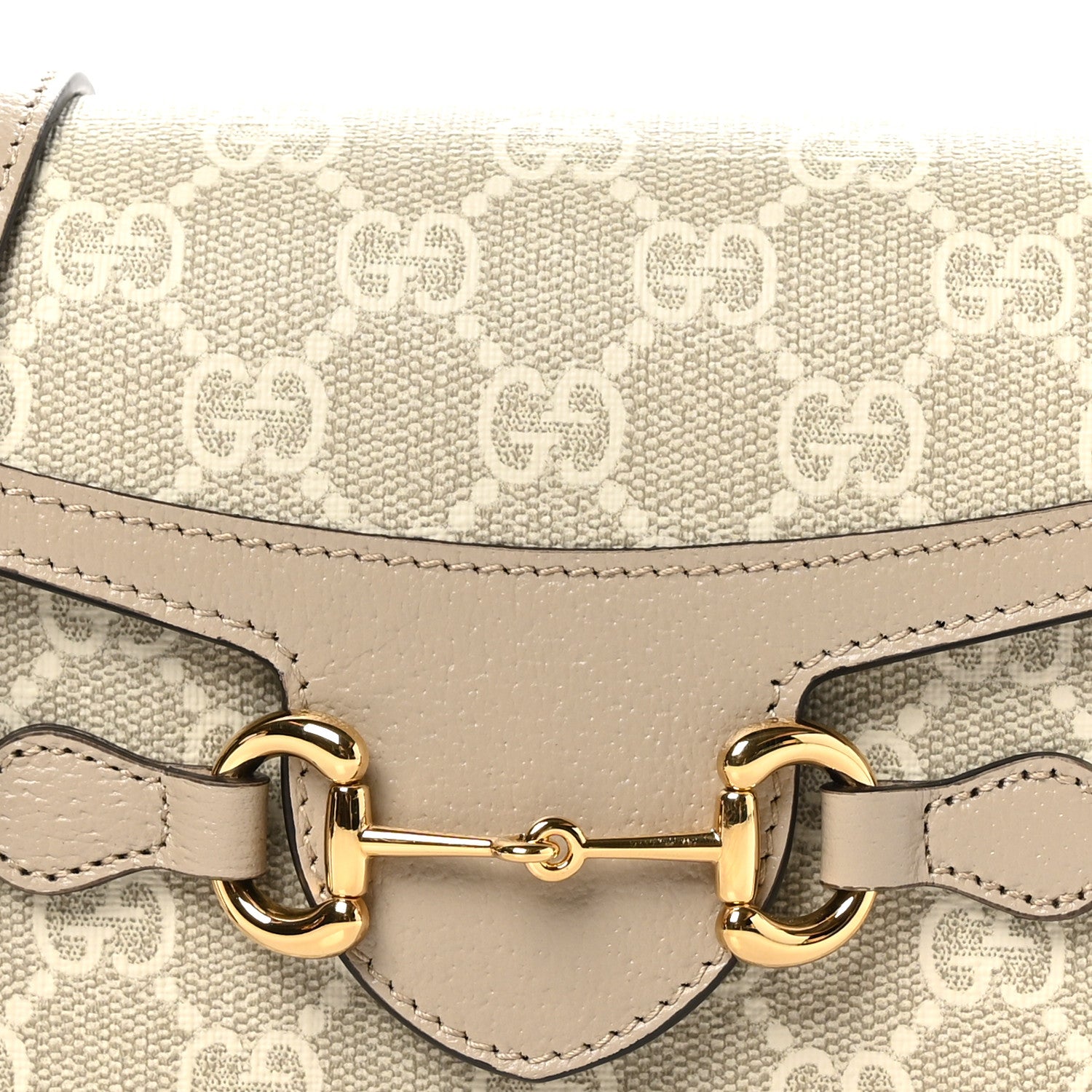 Gucci GG Supreme Monogram Textured Dollar Calfskin Mini Horsebit 1955 Shoulder Bag Beige Mystic White Oatmeal 8 of 10