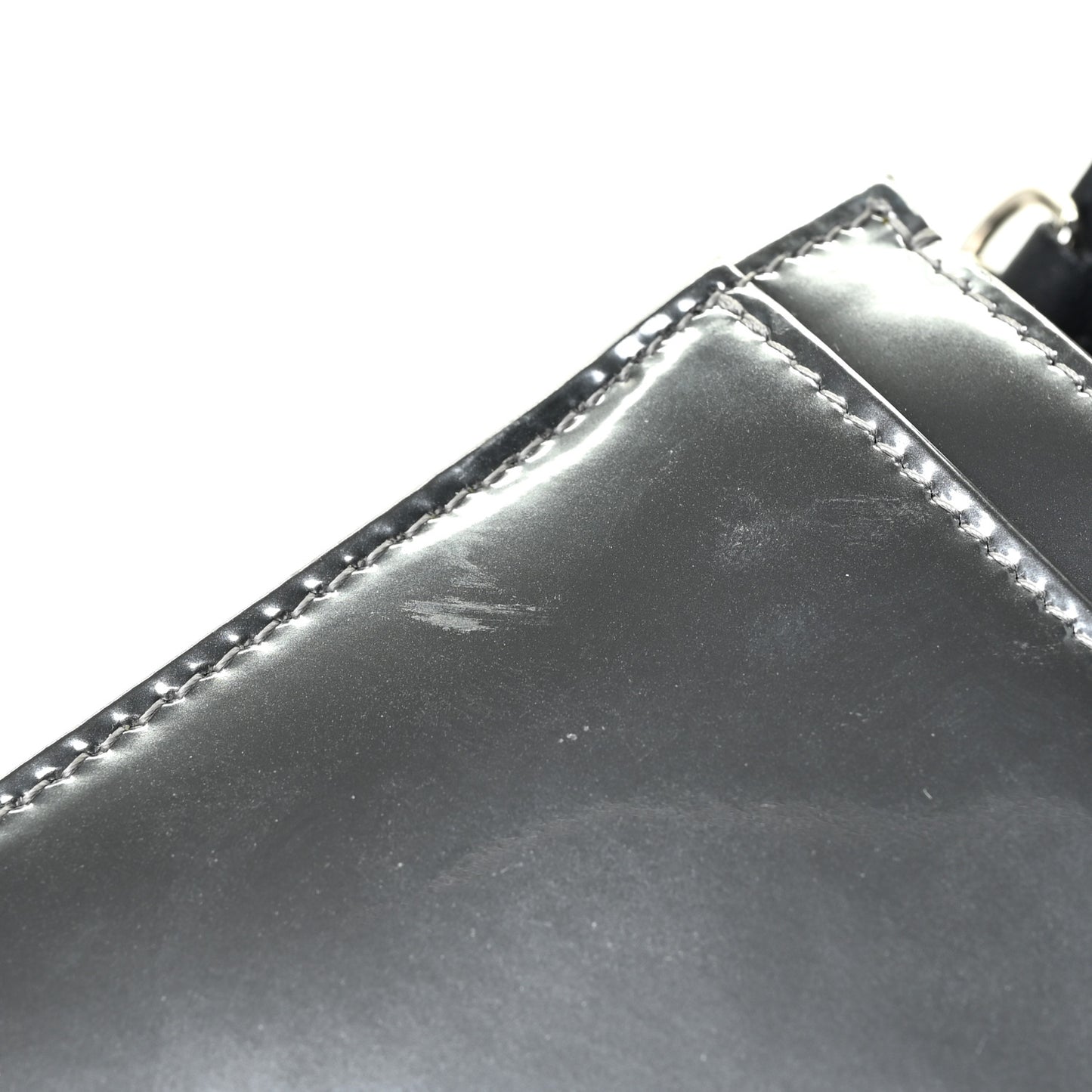 Metallic Patent Micro-Cannage Diorama Wallet on Chain Pouch Silver