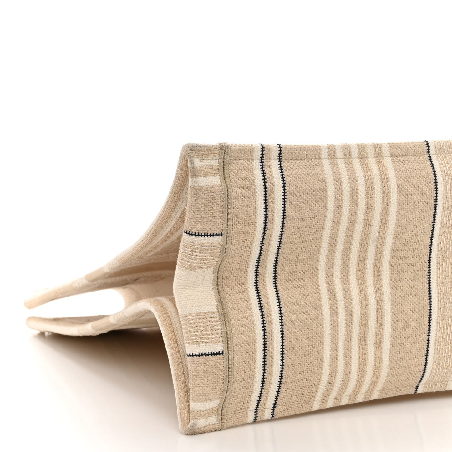 Canvas Embroidered Large Stripes Book Tote Beige