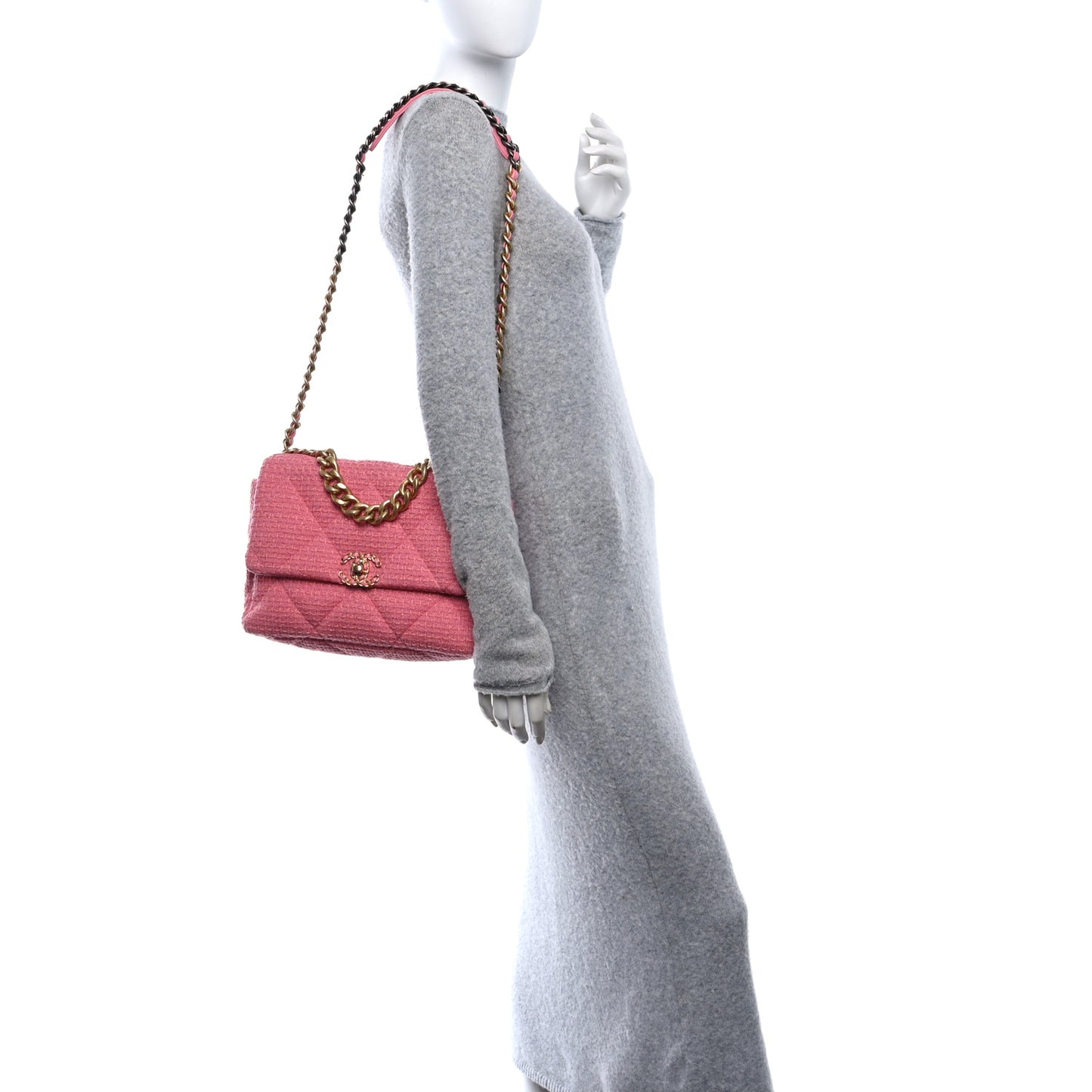 Metallic Tweed Quilted Large Chanel 19 Flap Pink