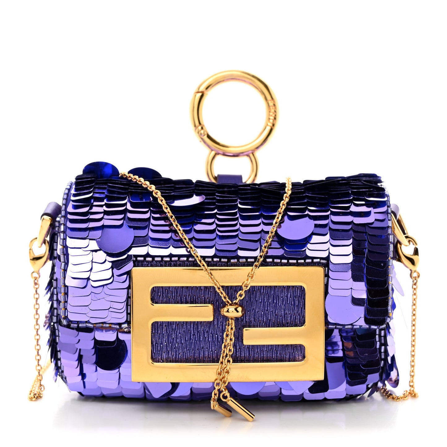 Sequin Paillettes Shiny Nappa Sex and the City Nano Maxi Buckle Baguette Charm Viola Purple