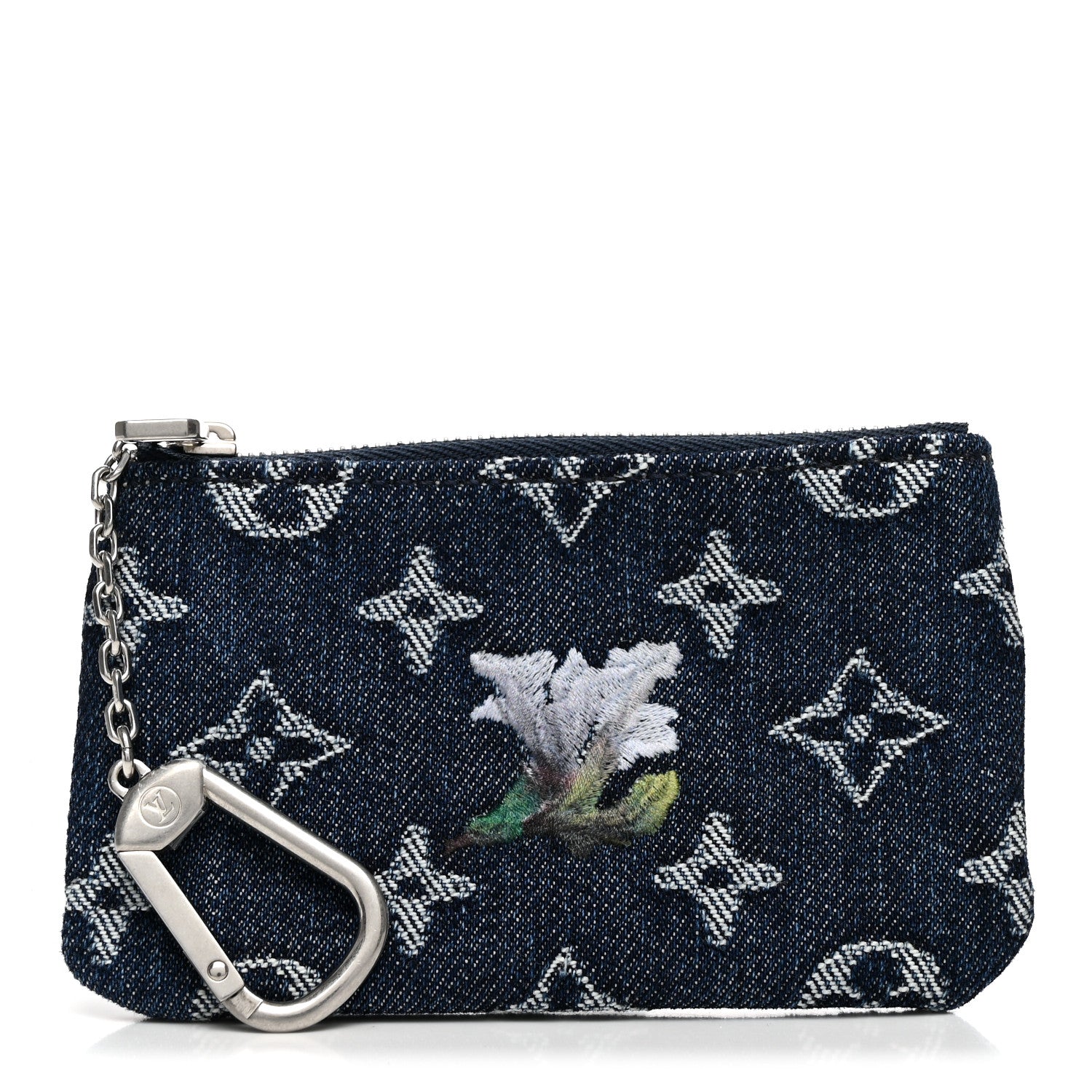 LOUIS VUITTON ネイビー ハンカチ Louis Vuitton Monogram Denim Flowers Key Pouch Blue 1937634