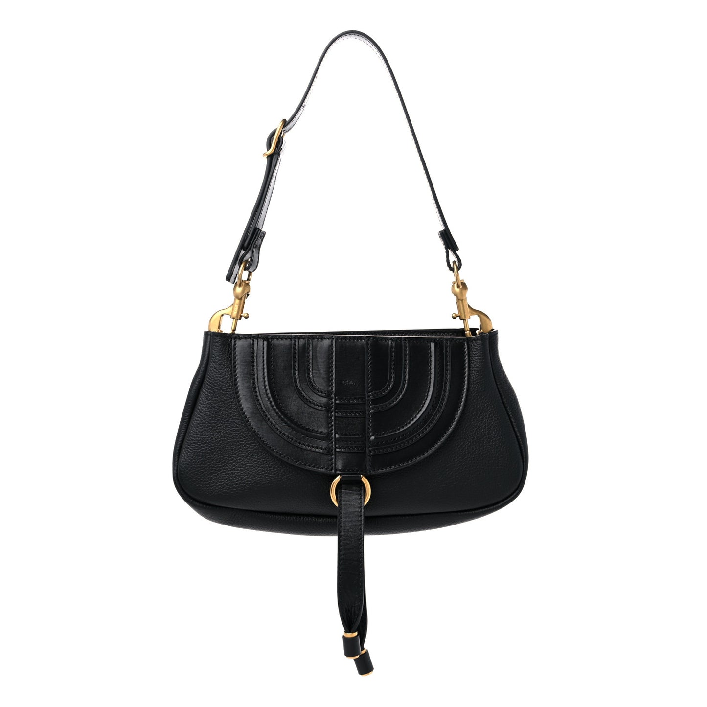 Shiny Grained Calfskin Marcie Clutch Black