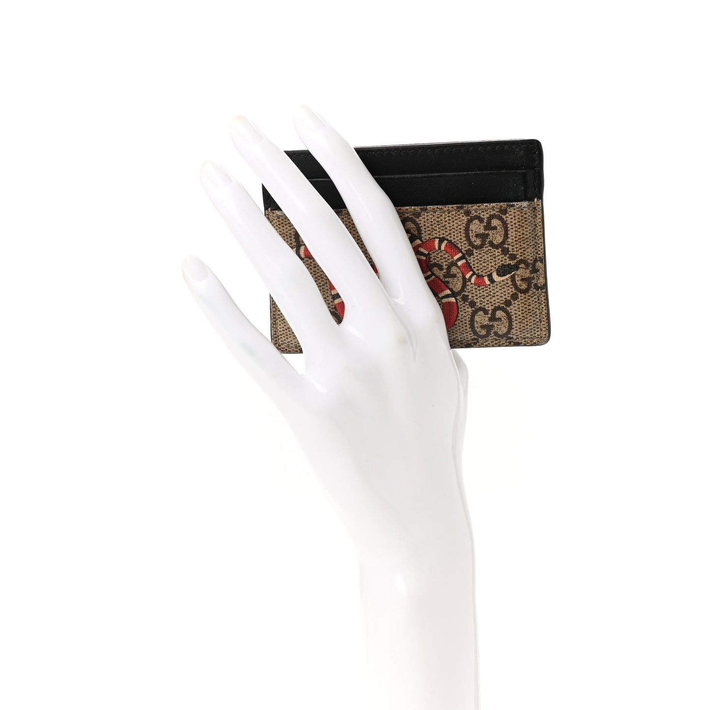 GG Supreme Monogram Kingsnake Card Holder Beige Black
