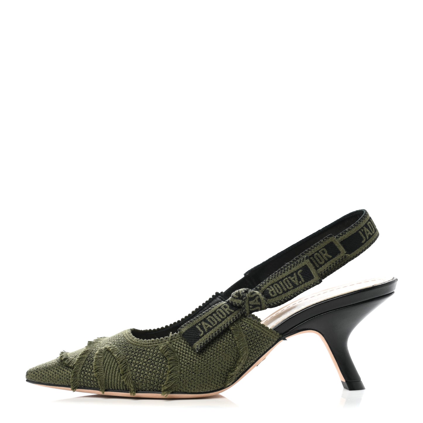Canvas Ribbon Camouflage Embroidered J'Adior Slingback 65mm Pumps 37 Green