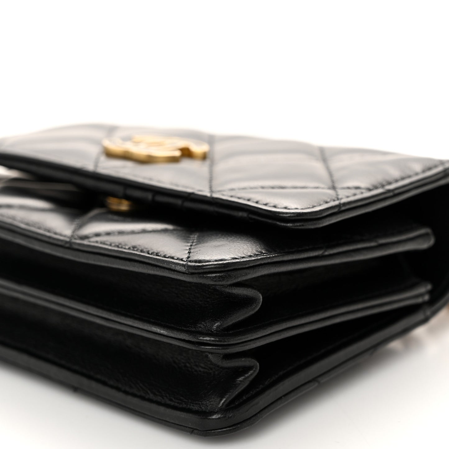 Lambskin Enamel Quilted Pending CC Clutch With Chain Black