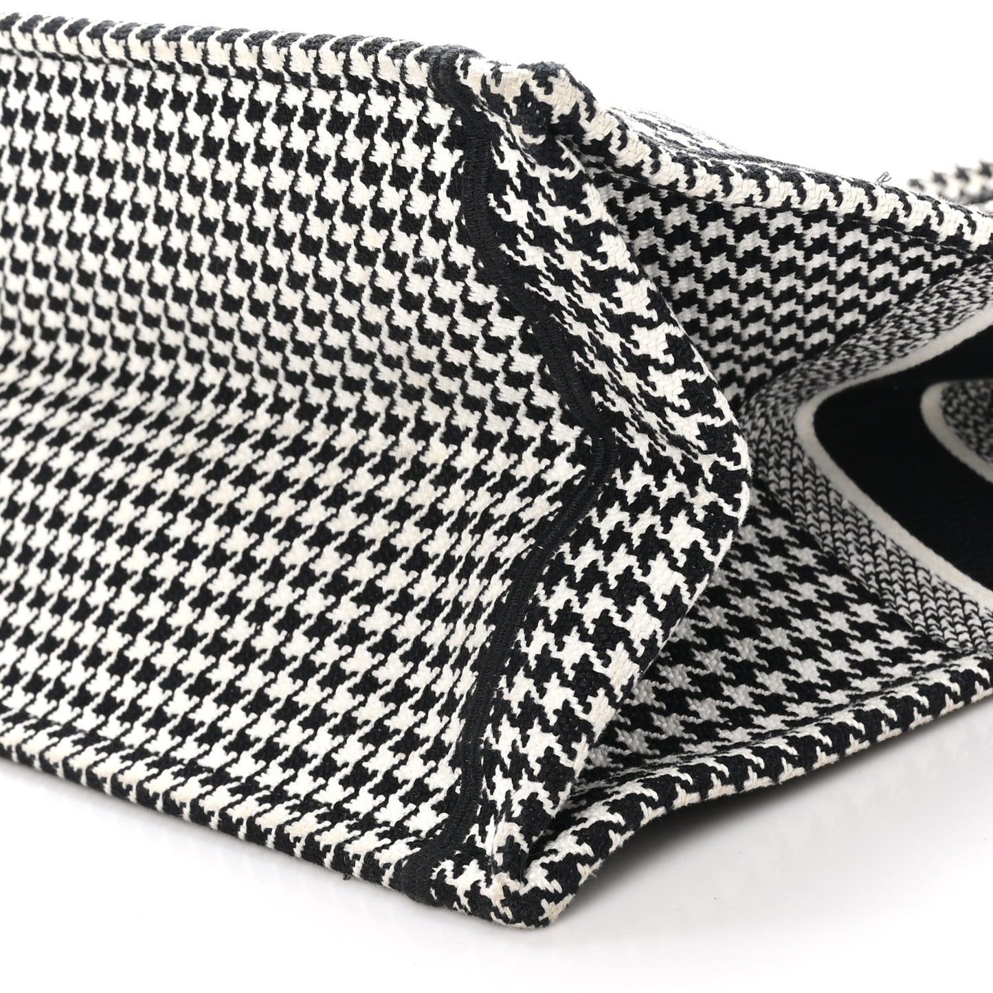 Canvas Houndstooth Embroidered Large Book Tote Black White