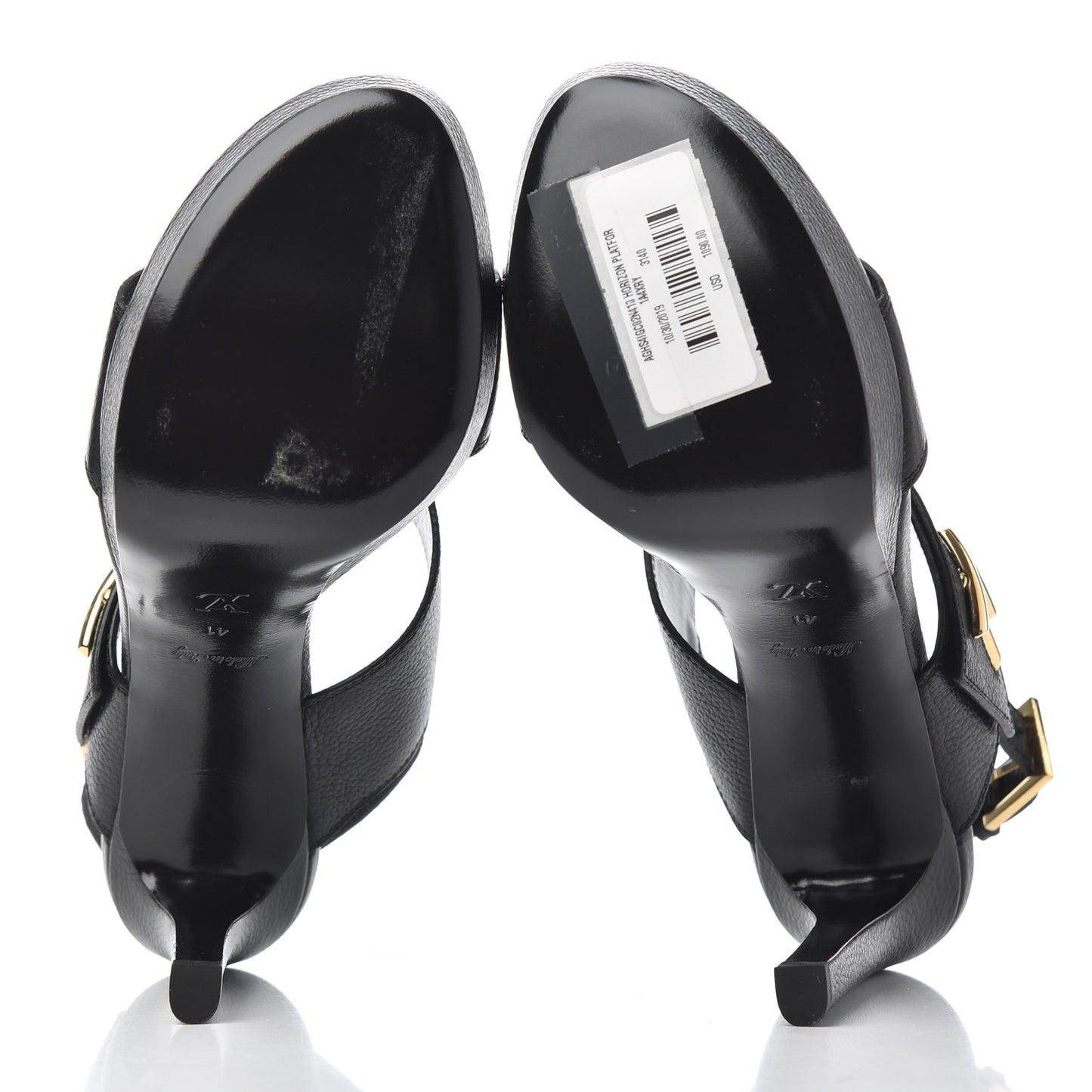 Grained Calfskin Horizon Platform Sandals 41 Black