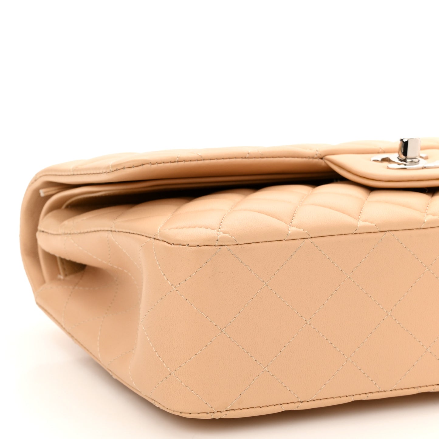 Lambskin Quilted Medium Double Flap Beige