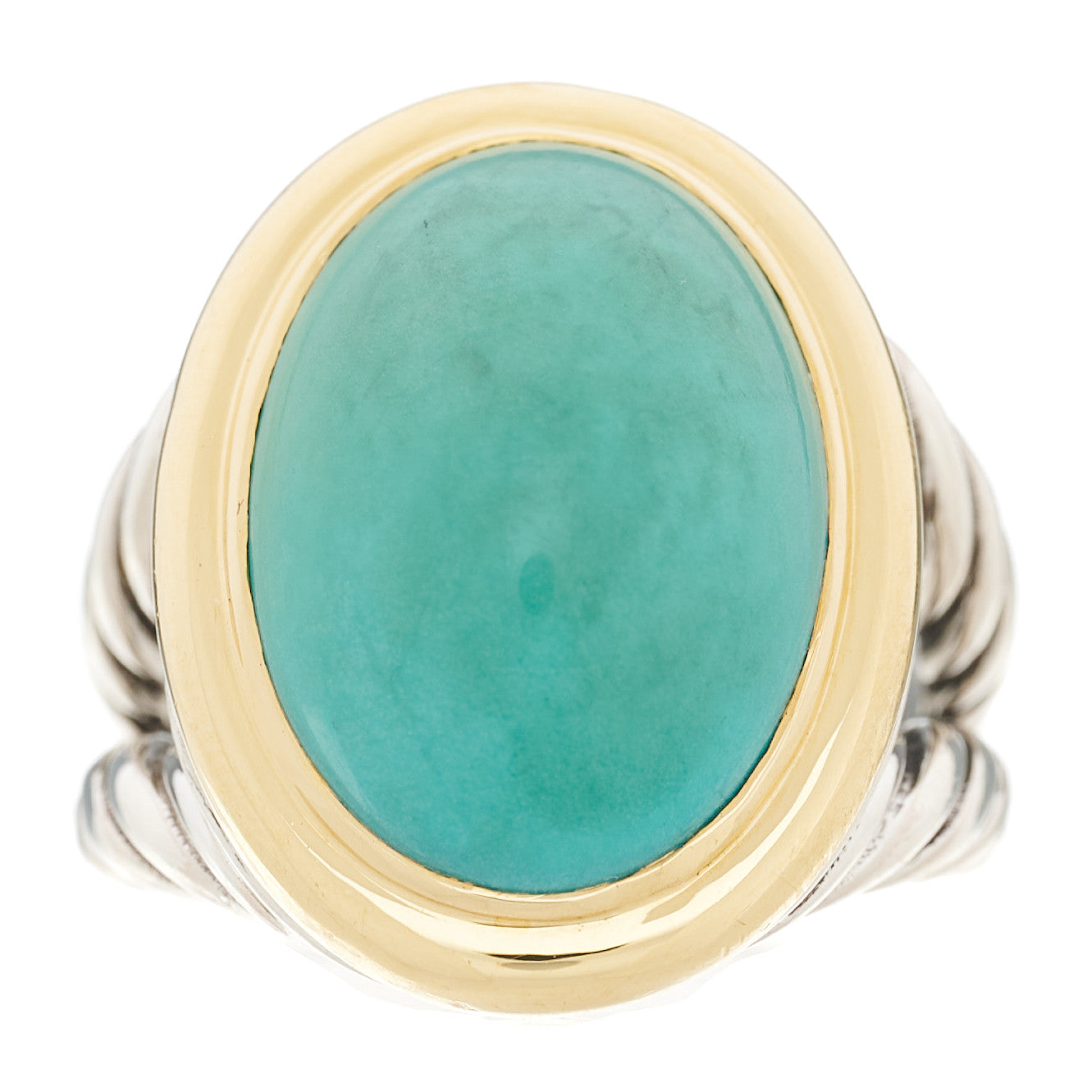 Sterling Silver 18K Yellow Gold Turquoise 13mm Signature Oval Ring 54 6.75