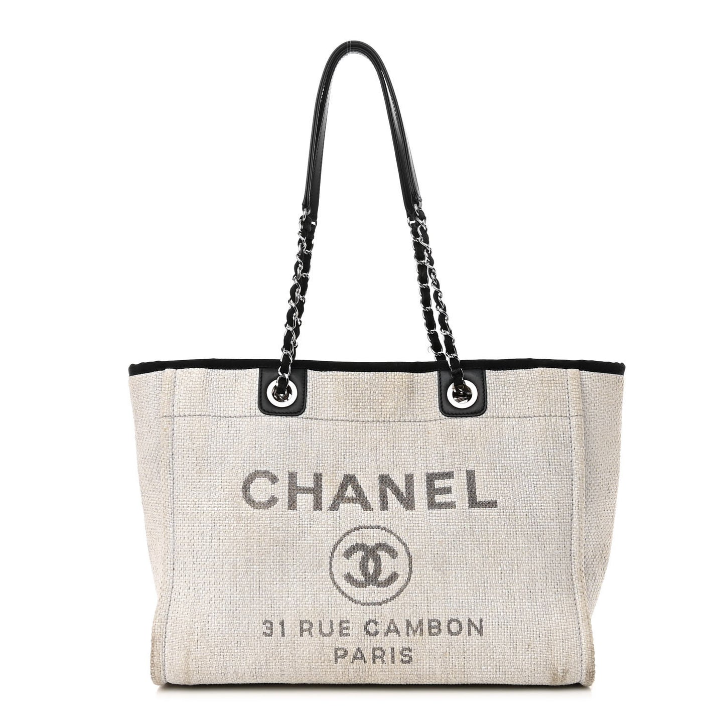 Woven Straw Raffia Small Deauville Tote Grey