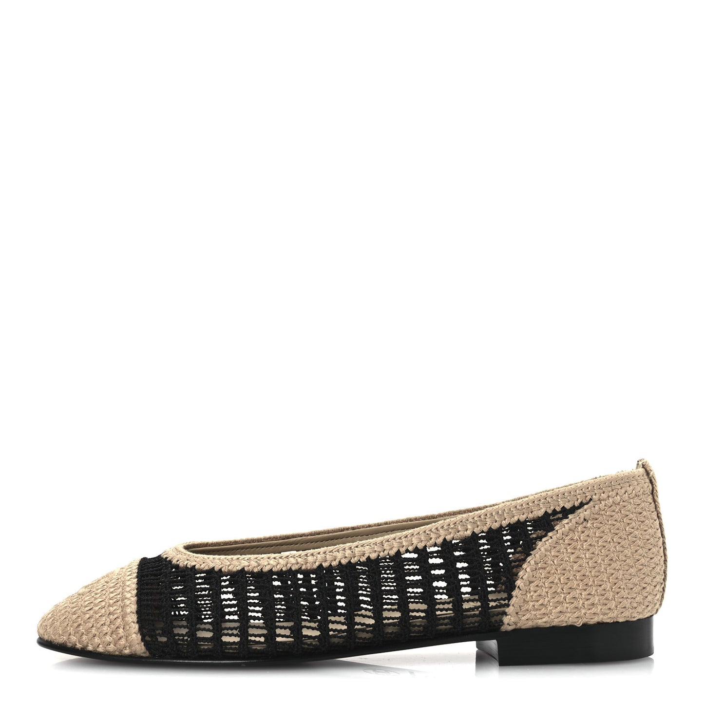 Raffia Cap Toe Ballerina Flats 38 Black Beige