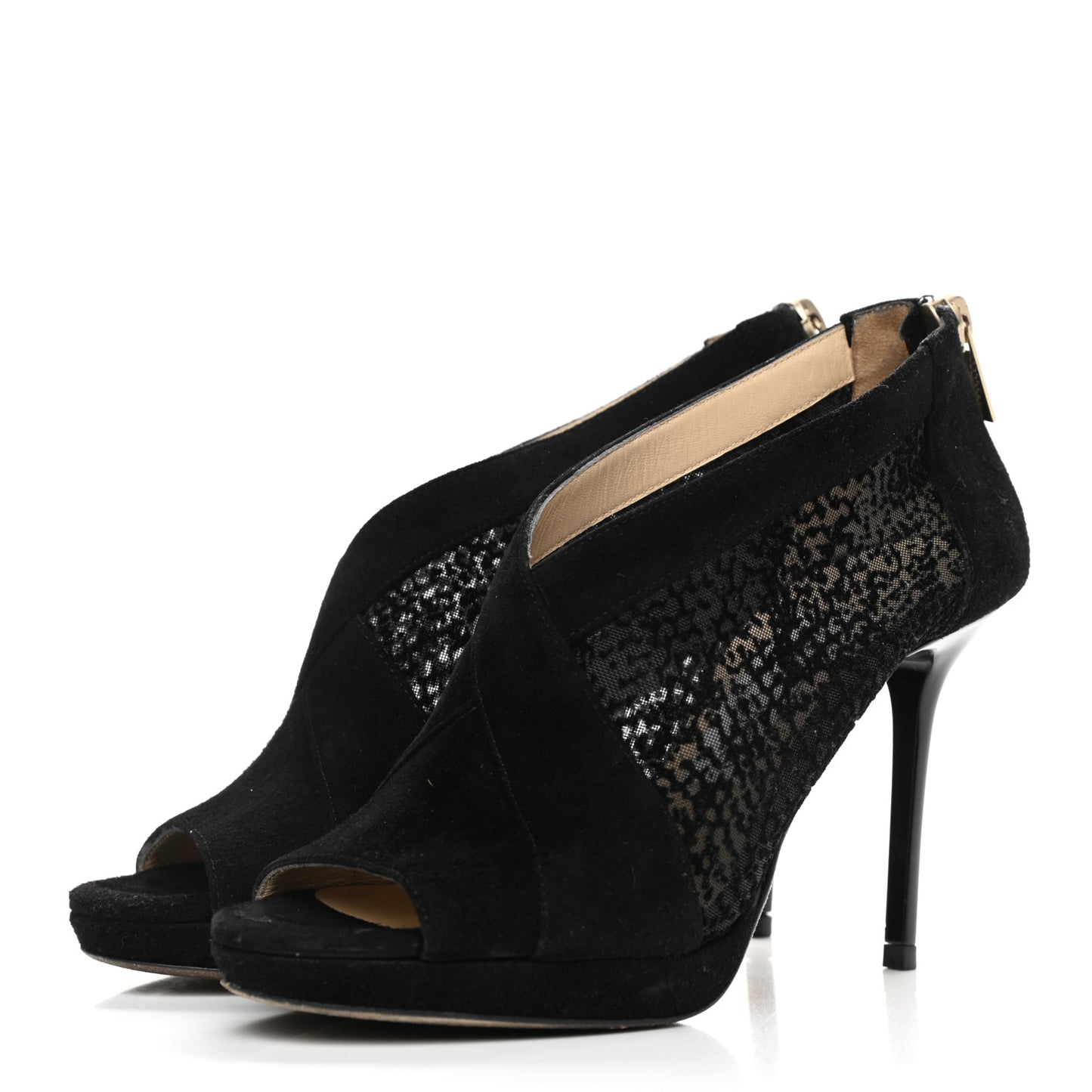 Suede Mesh Vivid Ankle Booties 35.5 Black