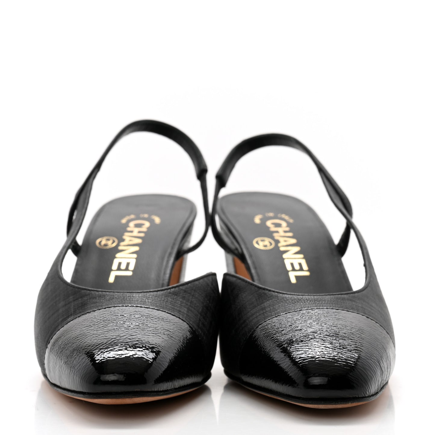 Textured Calfskin Glazed Goatskin Cap CC Slingback Pumps 36 Black