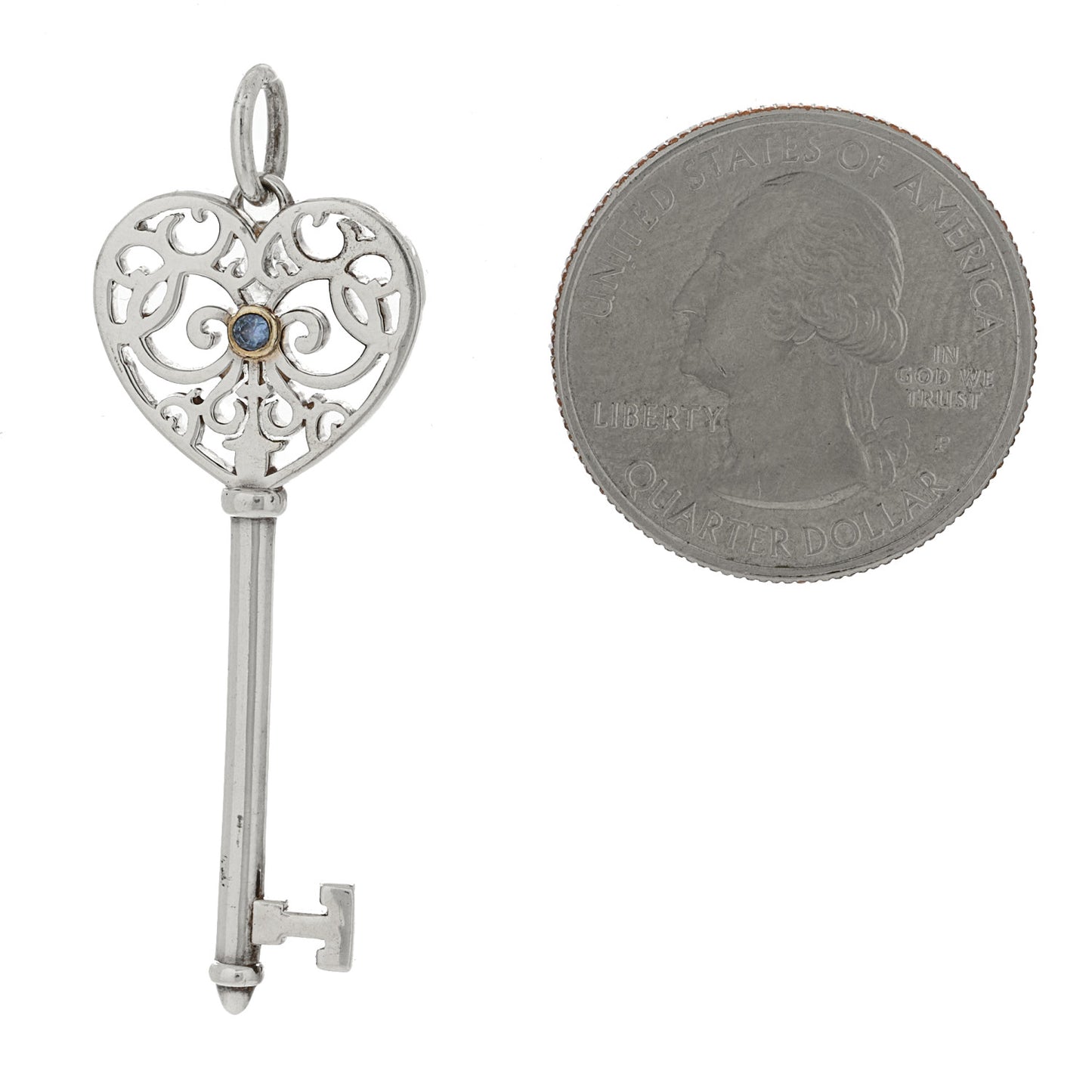 Sterling Silver Blue Sapphire Enchant Heart Key Pendant