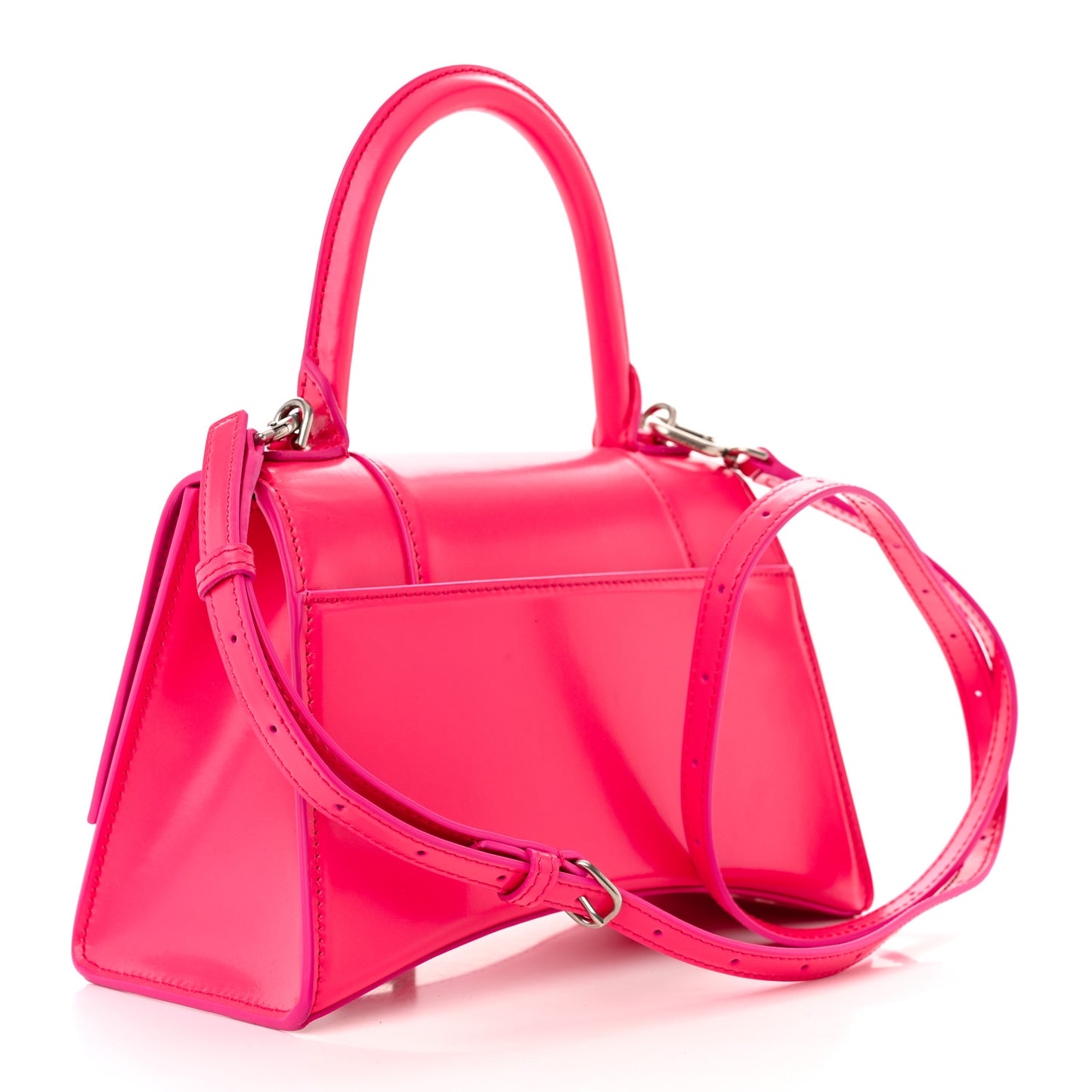 Shiny Box Calfskin Small Hourglass Top Handle Bag Acid Fuchsia