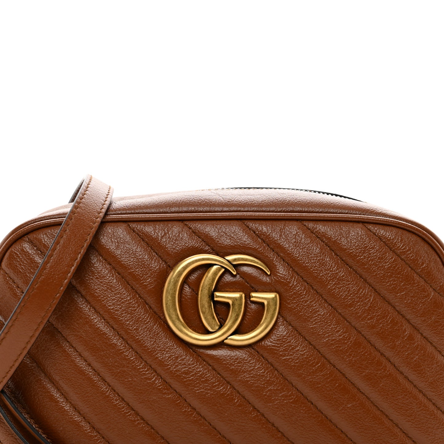 Glazed Calfskin Matelasse Diagonal Small GG Marmont Chain Shoulder Bag Cuir