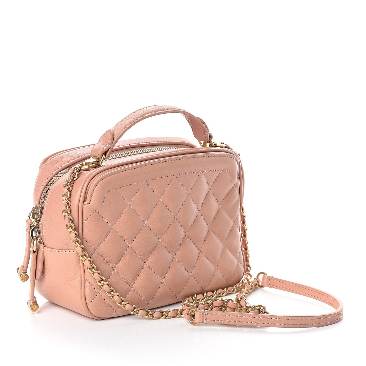 Calfskin Quilted CC Small Vanity Case Dark Beige