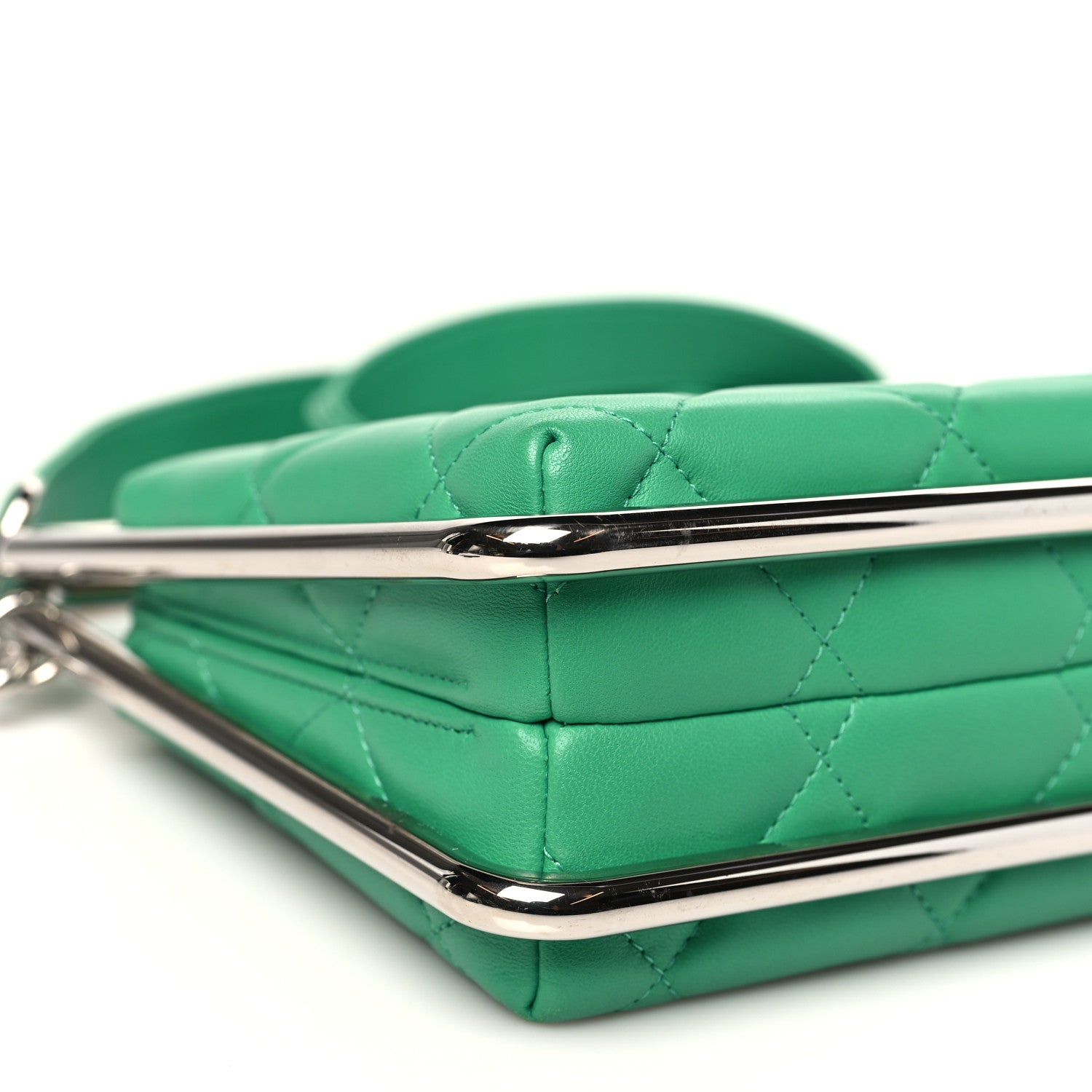 Chanel Quilted Lambskin Metal Bar Clutch Bag Green 8 of 9