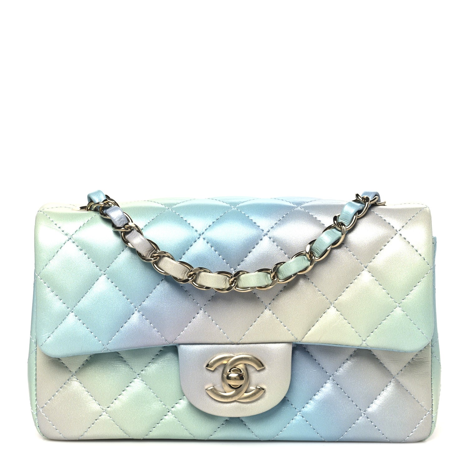 CHANEL 水色 Chanel Lambskin Quilted Tie Dye Ombre Mini Rectangular Flap Blue